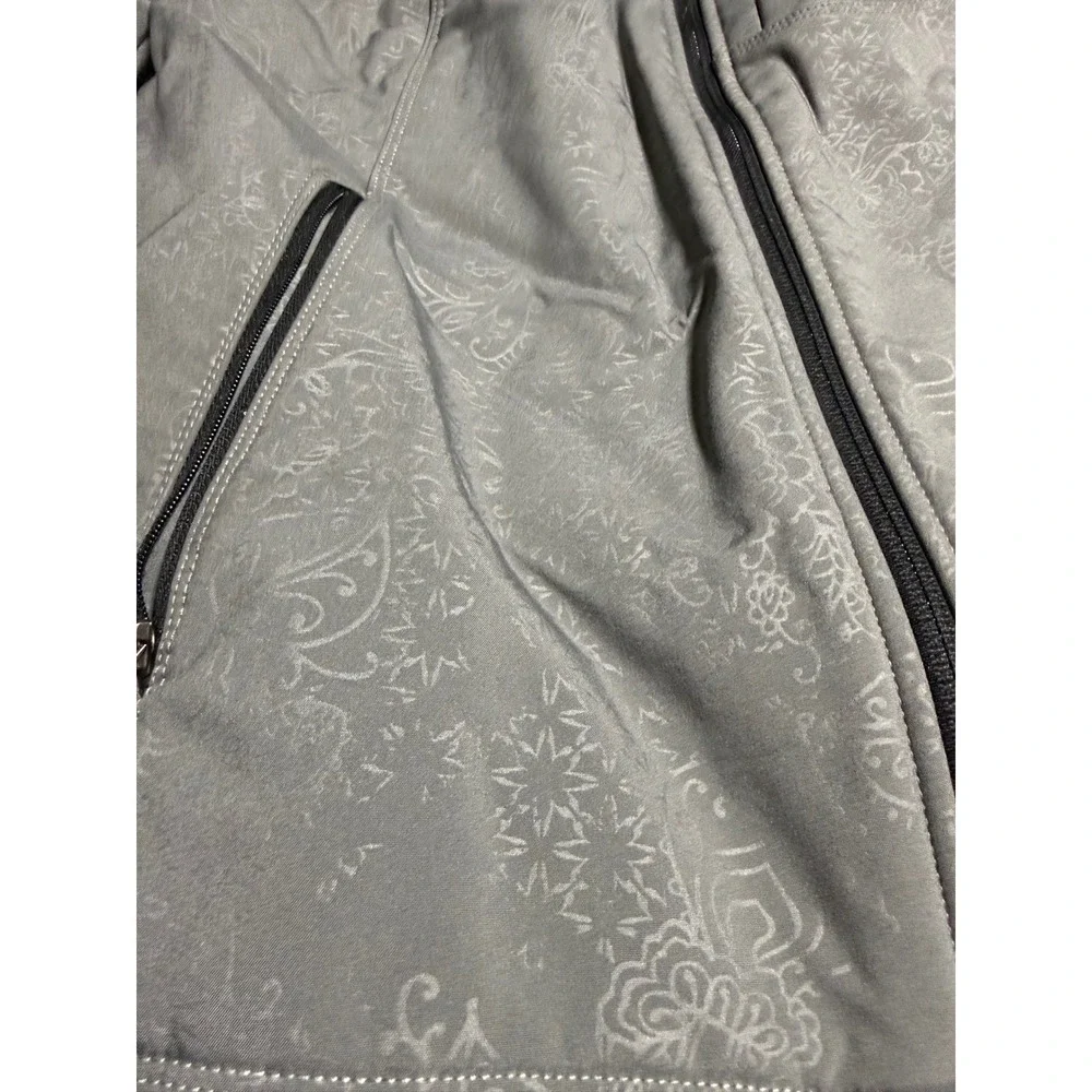 Eddie Bauer Softshell Jacket Womens Medium Grey Good Paisley Floral Full Zip